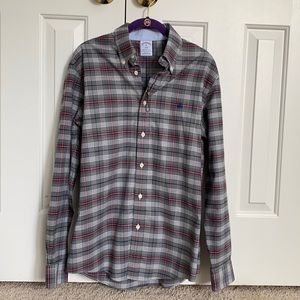 Men’s Brooks Brothers 1818 Regent Fit size M dress shirt, gray white and maroon